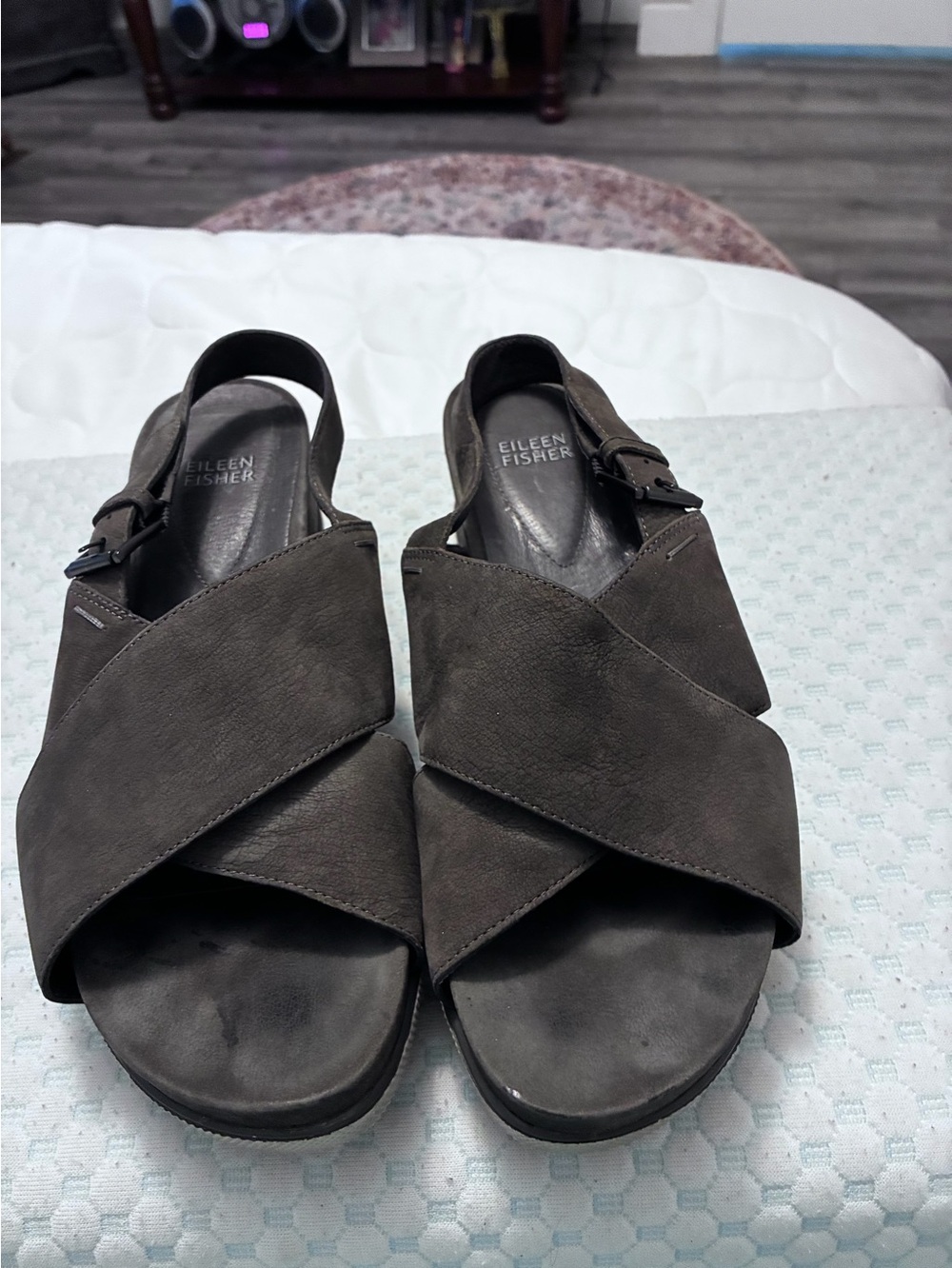Eileen Fisher Vero Cuoio Slingback Shoes Wedge gray sz 9 $60